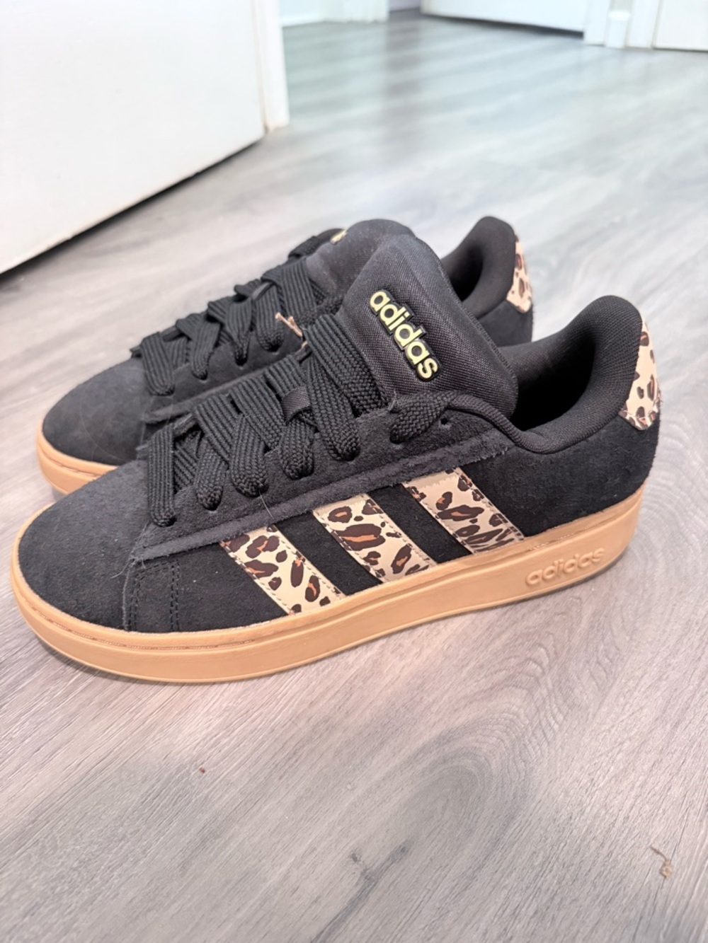 adidas Women's Black Sneakers with Leopard Accent